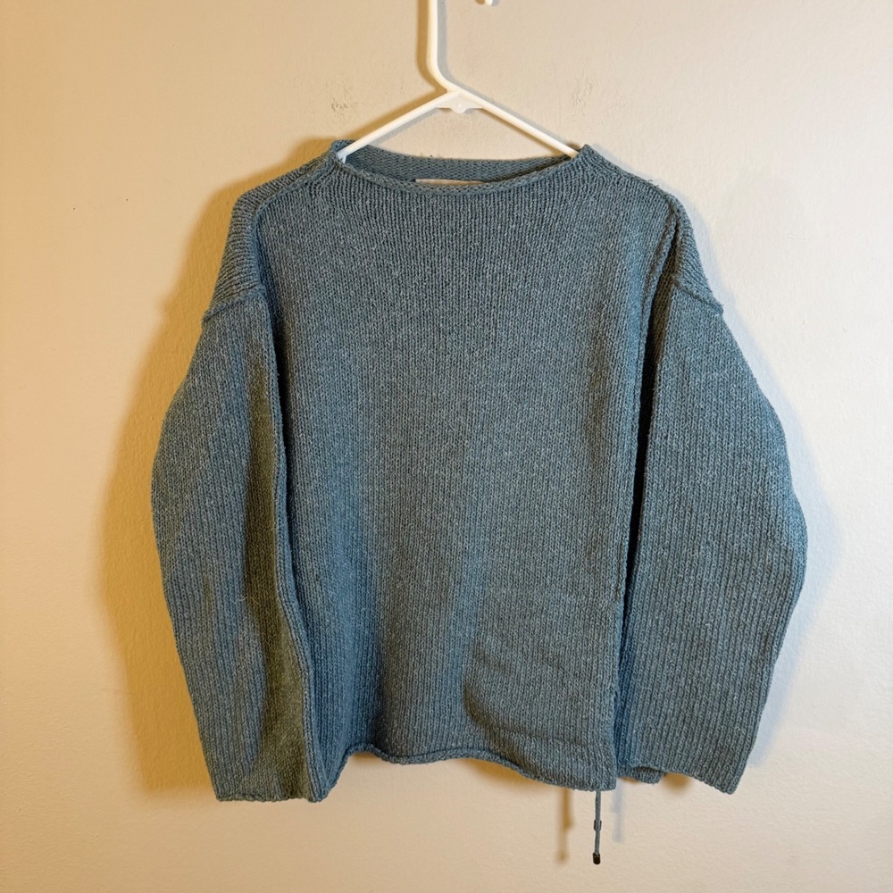 Poles Merino Wool Silk Blend Boat Neck Sweater Dusty Blue Oversized Small